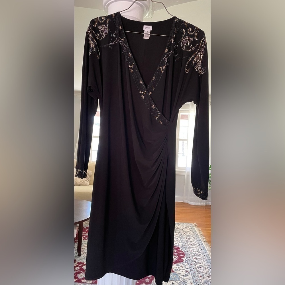 Cashe knee length dress for women. Beautiful black embellished with studs. X L